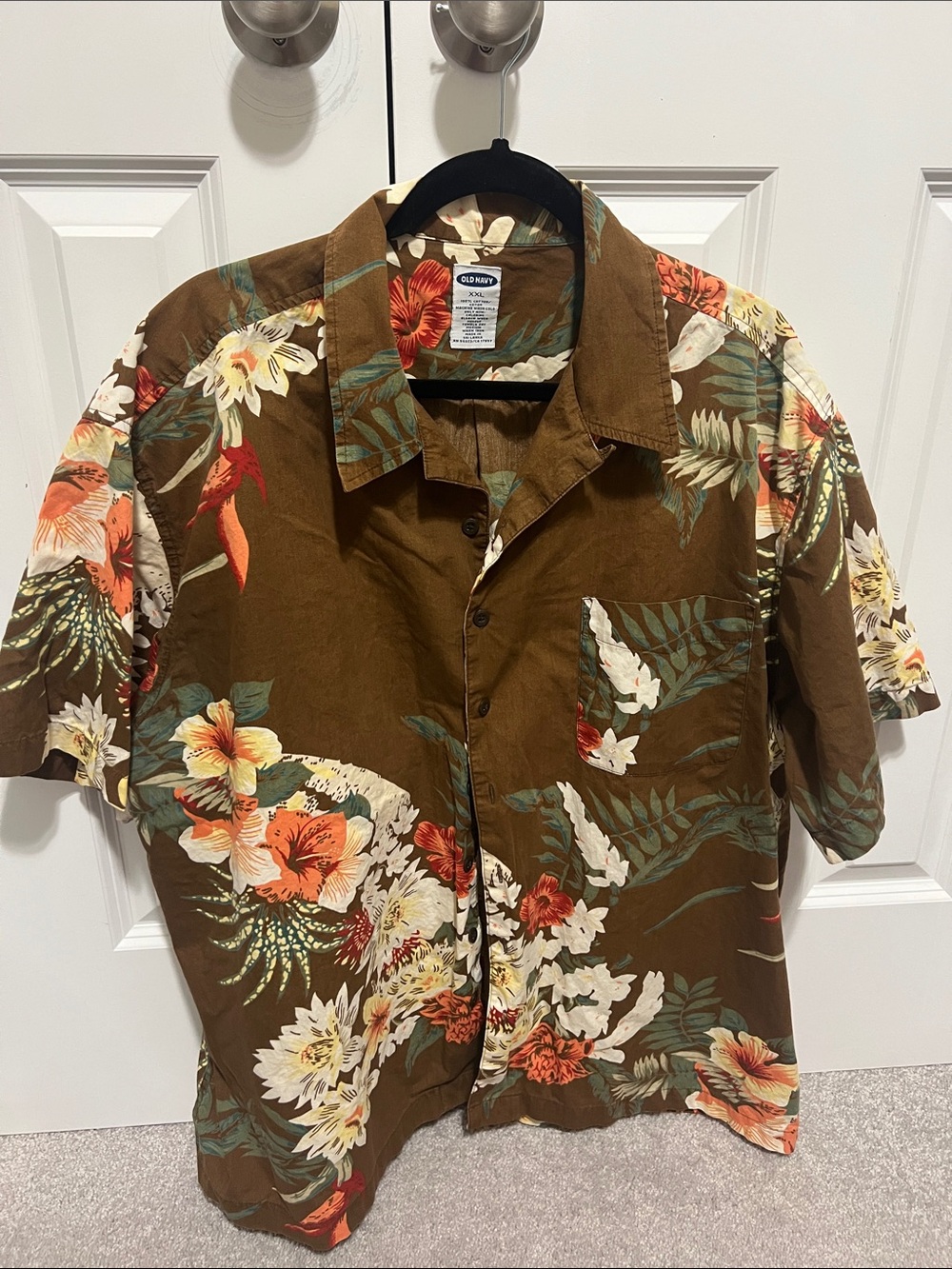 Old Navy Brown Floral Hawaiian Short Sleeve Button-Up Shirt